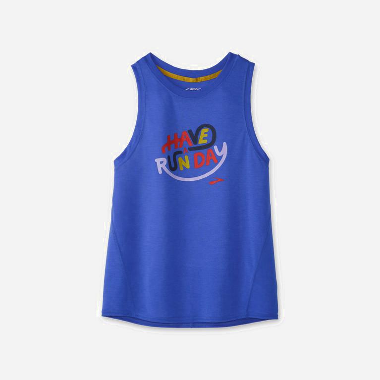 Brooks Women's Distance Graphic Running Tank Top Singapore - Heather Bluetiful/Run Day (06284-NAEU)